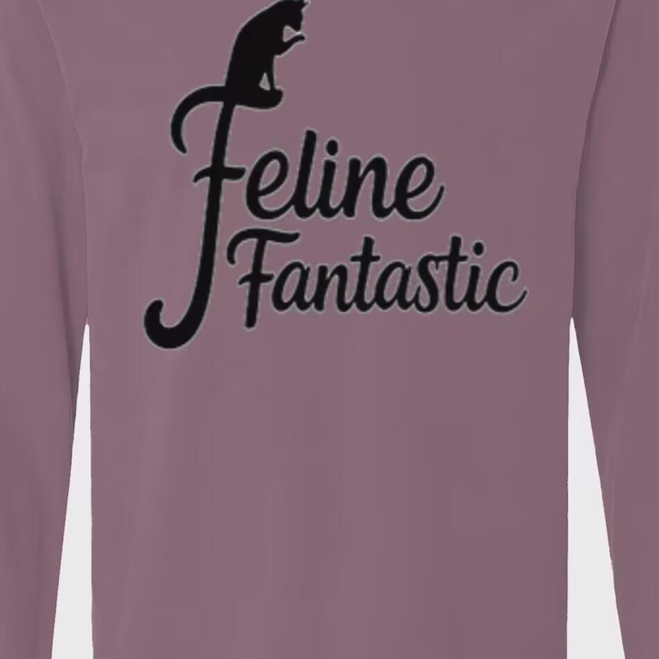 Berry Feline Fantastic long-sleeve shirt with a black cat silhouette and flowing black lettering.