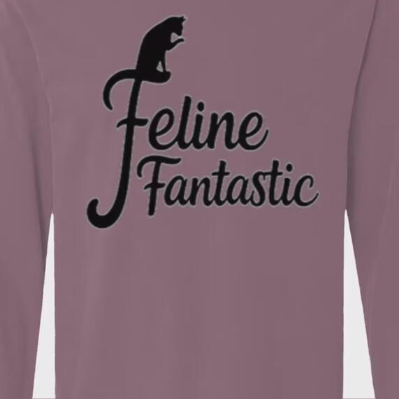 Berry Feline Fantastic long-sleeve shirt with a complete black cat silhouette and a natural Berry fabric buffer above the design.
